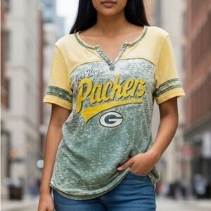 NFL Team Apparel Green Bay‎ Packers Green Gold Burn Out top Medium